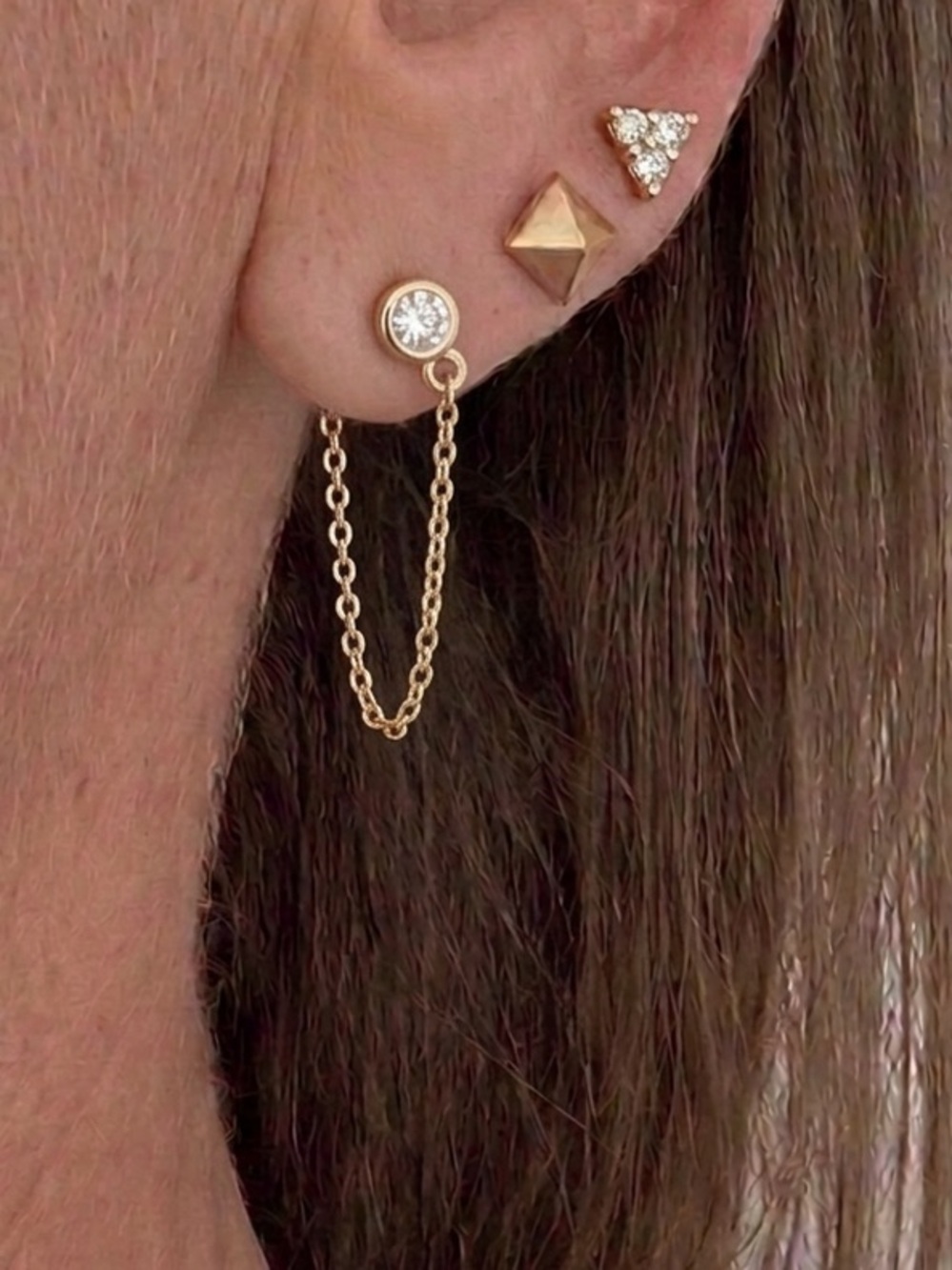 Real 14k Yellow Gold Diamond Chain Threader Earring Fine Jewelry Stylist Curated